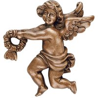 Bronze/Alu Engelfigur mit Kranz als Wanddeko - Angelo Gara links / Aluminium grau von Gartentraum.de