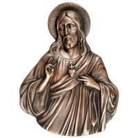 Bronze Christusrelief für die Wand mit Herz - Jesus mit Herz / Bronze Patina Asche von Gartentraum.de