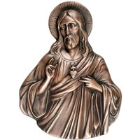 Bronze Christusrelief für die Wand mit Herz - Jesus mit Herz / Bronze Patina grün von Gartentraum.de