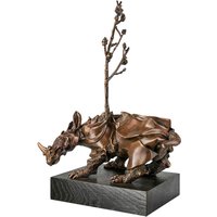 Bronze Rhinozeros auf Holzpodest mit Baum - limitiert - Rhinozeros von Gartentraum.de