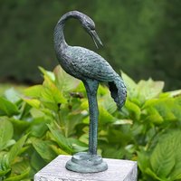 Stehende Bronze Deko Vogelskulptur Kranich blickt nach hinten - Kranich Sona von Gartentraum.de