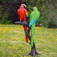 Bronze-Vogelskulpturen - Aras rot und grün - Papageien auf Ast von Gartentraum.de