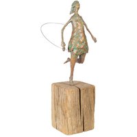 Bronzefrau mit Springseil und Holzpodest - limitiert - Seilspringerin von Gartentraum.de