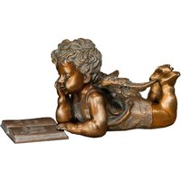 Bronzengel mit Buch - Inschrift französisch - Angelo Gallica / 15x18x13cm (HxBxT) / Bronze Patina grün von Gartentraum.de