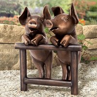 Bronzeskulptur für den Garten - Schweine mit Zaun - Schweine von Gartentraum.de