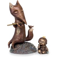 Bronzeskulpturen Fuchs mit Flöte und Prinzenfigur - Fuchs und Prinz von Gartentraum.de