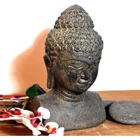 Deko Buddha Kopf aus Steinguss mit Antikfinish - Hindishu von Gartentraum.de