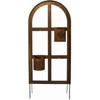 Dekoratives Rost Metall Fenster mit Halbbogen für den Garten - Panorama Finestre / Fenster & 2 Pflanztöpfe von Gartentraum.de