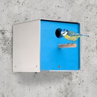 Design Vogel Nistkasten aus Holz & Edelstahl - Ganymedes / Blau von Gartentraum.de