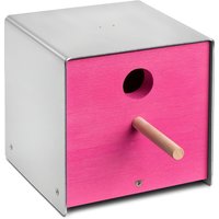 Design Vogel Nistkasten aus Holz & Edelstahl - Ganymedes / Pink von Gartentraum.de