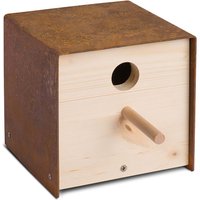 Design Vogel Nistkasten aus Holz & Edelstahl - Ganymedes / Rost von Gartentraum.de