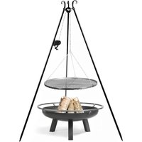 Dreibein Grill - pulverbeschichtet - mit Grillrost und Stahl Feuerschale - Sanor Gartengrill / 70cm / mit Kurbel von Gartentraum.de