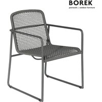 Dunkelgrauer Borek Outdoor Stuhl aus Aluminium mit Armlehnen - Mira Stuhl / mit Sitzkissen in dune von Gartentraum.de