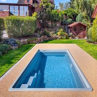 Eckiger Swimming Pool - Glas-Verbundbecken - Komplettset - mit Stufen - klein - Lagos Jaspis / Dunkelblau von Gartentraum.de
