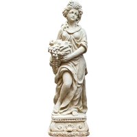 Einzigartige Steinguss Gartenfigur - Kunstvolle Frau mit Deko-Element - Omoge / Sand / Mit Obstkorb von Gartentraum.de