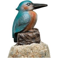 Eisvogel Bronzefigur auf Stein mit farbiger Patina - Eisvogel von Gartentraum.de