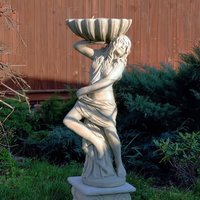 Elegante Frauen Gartenskulptur aus Steinguss mit Schale - bepflanzbar - Fiorella / Tyrolia / mit Sockel von Gartentraum.de