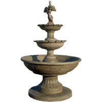 Eleganter Kaskaden Springbrunnen aus Steinguss - Junge mit Vogel - Romano / Tyrolia von Gartentraum.de