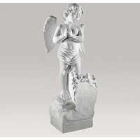 Engel Gartenstatue mit Rosenstrauß aus Marmorguss - Angelo Celeste von Gartentraum.de