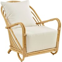 Extravaganter Lounge Sessel aus Alu Rattan mit Armlehnen in hellbraun - Loungesessel Blenda / White von Gartentraum.de