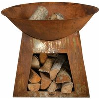 Feuerschale mit Holzfach in Rostoptik aus Eisen - Riosea von Gartentraum.de