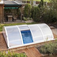 Flache Outdoor Poolüberdachung mit Seitentür - vormontiert - für kleinere Pools - eckig - aus Aluminium & Polycarbonat - Onyx von Gartentraum.de