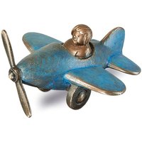 Flugzeug mit Pilot aus Bronze - kleine Dekofigur - Flugzeug / Bronze Patina grün von Gartentraum.de