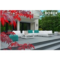 Garten Ecksofa von Borek - Aluminium - weiß - mit Kissen - modern - Murcia Eck-Sitzmodul  / Weiß von Gartentraum.de