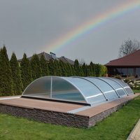 Garten Poolabdeckung - vormontiert - aus Aluminium & Polycarbonat - silber - abschließbar 132cm hoch  - Heliodor von Gartentraum.de