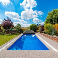 Garten Swimming Pool mit Ecktreppe - 310x610cm - rechteckig - Komplettset - Glas-Verbundbecken - Messolongi Rubin / Sand von Gartentraum.de