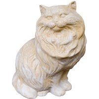 Gartenfigur Katze mit Langhaarfell aus Steinguss - Ikati / Sand von Gartentraum.de