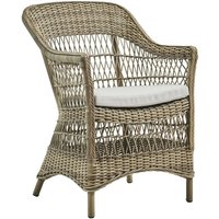 Gartensessel in Rattan Optik mit Armlehnen in antikgrau - Gartensessel Hedda / Tempotest Taupe von Gartentraum.de