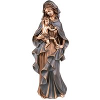 Gartenstatue Maria mit Kind aus Bronze - Madonna Silvia / 67x30x18cm (HxBxT) / Bronze, Umhang Dunkelbraun von Gartentraum.de