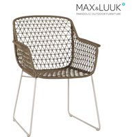 Geflochtener Gartensessel aus Stahl mit Armlehnen von Max & Luuk - Austin Stuhl / Braun / mit Sitzkissen von Gartentraum.de