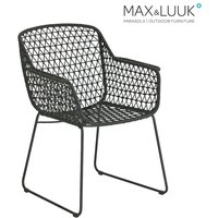 Geflochtener Gartensessel aus Stahl mit Armlehnen von Max & Luuk - Austin Stuhl / Schwarz / mit Sitzkissen von Gartentraum.de
