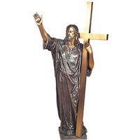 Große Christus-Statue aus Bronze mit Kreuz - Christus mit Kreuz / Bronze braun von Gartentraum.de