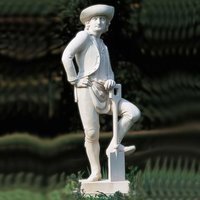 Große Garten Skulptur mit Gärtner / Terrakotta von Gartentraum.de