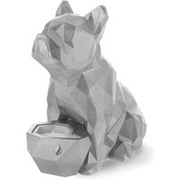 Großer Kerzenständer Bulldogge mit Langbrennerkerze - Pulpino / Silber glänzend von Gartentraum.de