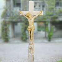 Großes Stein Kreuz mit Jesus Figur - Jesus Cruzifix / Antikgrau von Gartentraum.de