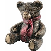 Handbemalter Teddybär mit Schal aus Bronze - Luca von Gartentraum.de