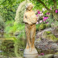 Historische Steinfigur Frau mit Blumen - Clarissa / Portland weiß von Gartentraum.de