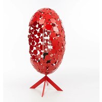 In Handarbeit gefertigtes Metallkunstwerk mit Ethanol Windlicht - Mateo / Rot / 74x44cm (HxB) / Ethanolofen mit silbernem Fuß von Gartentraum.de