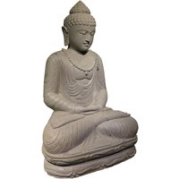 Indische Buddha Skulptur Steinmetzarbeit aus Flussstein - Meditation - Bima / 80x55x40cm (HxBxT) von Gartentraum.de