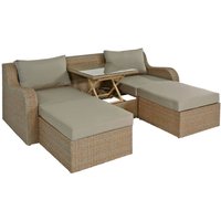 Individuelles Gartensofa mit Hocker und Tisch - Sitzmöbel Poan / Taupe von Gartentraum.de