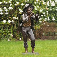 Jungenstatue mit Flöte - Bronze Gartenfigur - Flötenspieler Eron von Gartentraum.de