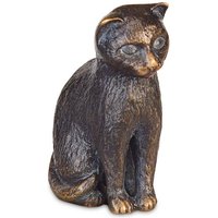 Katzenskulptur - kleine Dekofigur aus Metall - Katze sitzt / Bronze Patina Asche von Gartentraum.de