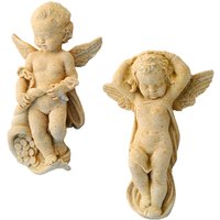 Kleine Deko Figuren mit Engel Motiv - Wandmontage - Duo Angelo / Antikgrau von Gartentraum.de