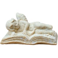 Kleine Deko Steinfigur mit schlafendem Engel - Mamiko / Antikgrau von Gartentraum.de