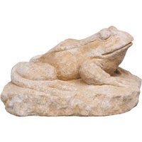 Kleine Froschfigur auf Felsen aus Steinguss für den Garten - Ufudo / Antikgrau von Gartentraum.de