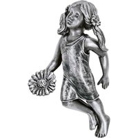 Kleine Metall Wandfigur Mädchen mit Blüte - Blumenmädchen / Aluminium hellgrau von Gartentraum.de